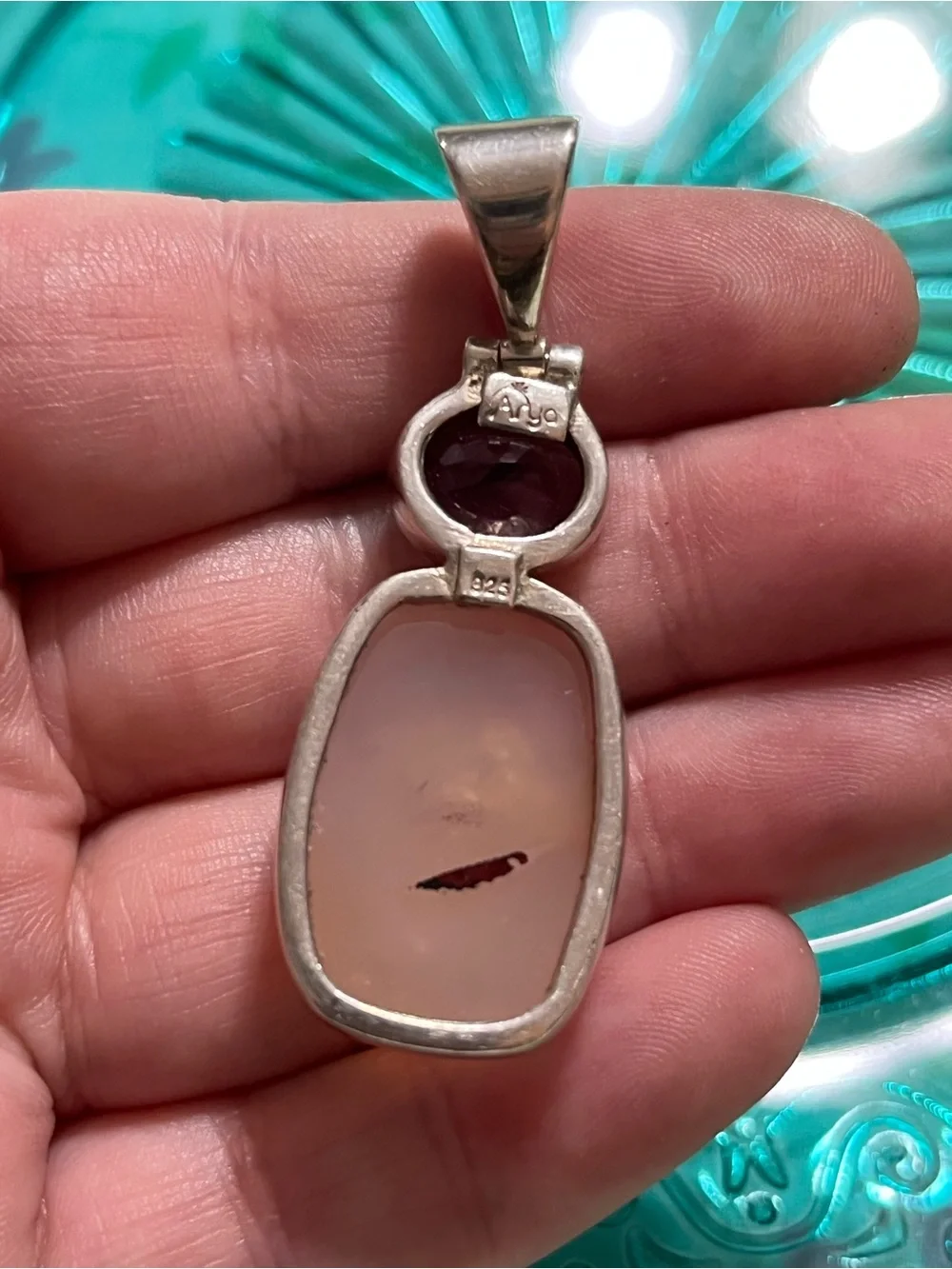 Arya Sterling Silver 925 Amethyst Pink Druzy Quartz Pendant